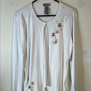 Designers Originals White Cardigan with Floral Butterfly Embroidery Size Large